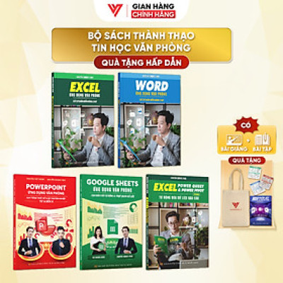 Combo 5 Sách Word - Excel - Power Point - Google Sheet - Power Query ĐÀO TẠO TIN HỌC Ứng Dụng Văn Phòng Kèm Video Hướng Dẫn