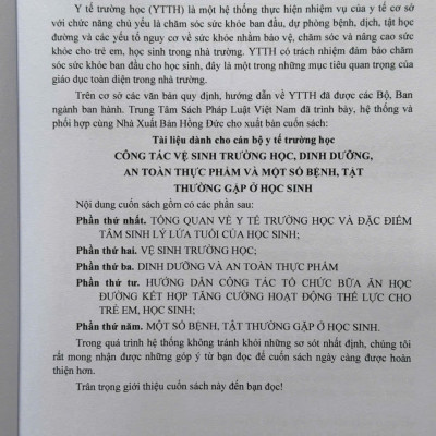 Sách Y Tế Trường Học – Công Tác Vệ Sinh Trường Học, Dinh Dưỡng, An Toàn Thực Phẩm và Một Số Bệnh, Tật Thường Gặp Ở Học Sinh (V2575T)