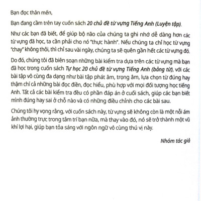 Sách - 20 Chủ đề từ vựng tiếng anh (Luyện tập)