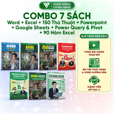 Combo 7 sách Word - Excel - Powerpoint - Google Sheet - 150 TT - Power Query - 90 Hàm Excel ĐÀO TẠO TIN HỌC Ứng Dụng Văn Phòng Thông Dụng