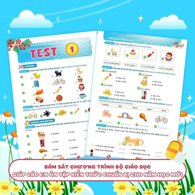 Sách - Phiếu Ôn Hè Toán + Tiếng Việt + Tiếng Anh Lớp 1 - Combo 3 Cuốn - Megabook