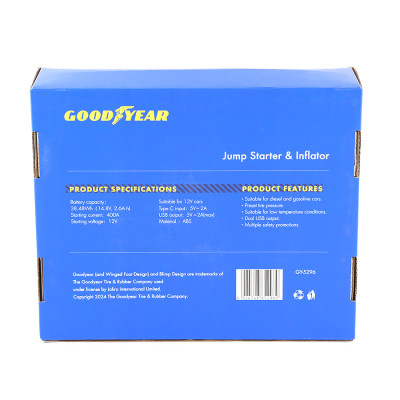 Bộ Kích Bình 400A Kiêm Bơm Lốp Xe GOODYEAR GY-5296 Đa Chức Năng Sạc Dự Phòng 10400mAh Cứu Hộ Nhanh Chóng - Nhập Khẩu Chính Hãng