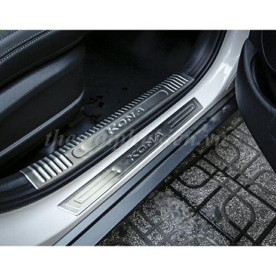 BỘ SẢN PHẨM Nẹp bước chân và ốp chống trầy cốp Hyundai Kona - Mẫu Inox