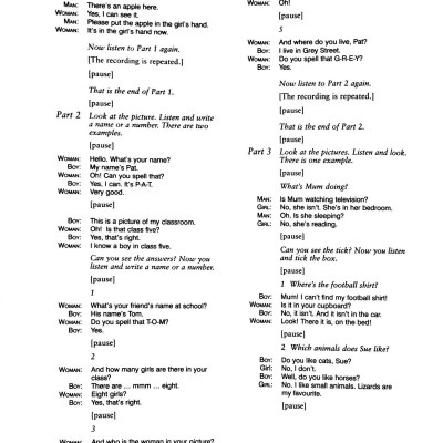 Cambridge Young Learners English Tests 6 Starters Answer Booklet