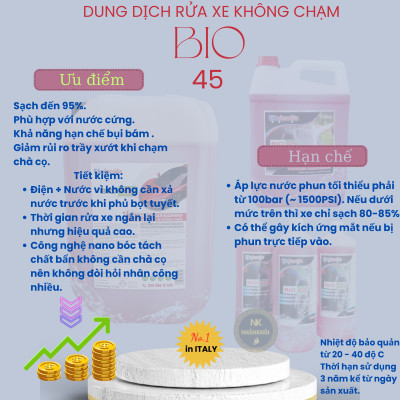 Bio 45 - 5 lít - Dung dịch rửa xe không chạm - Nước rửa xe bọt tuyết - Ekokemika