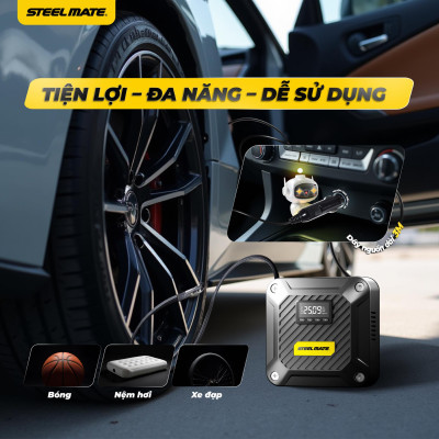 Bơm Lốp Ô Tô Mini STEELMATE T5 – Bơm Nhanh, Tự Động Ngắt, Hiển Thị Áp Suất Kỹ Thuật Số, Bảo Hành 2 Năm