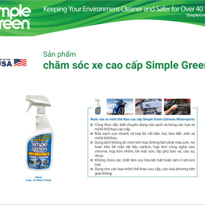 Nước rửa xe môtô thể thao cao cấp Simple Green Extreme Motorsports Cleaner & Degreaser, rửa sạch vết bẩn, bụi, bùn đất…trên xe môtô, chai xịt 946ml