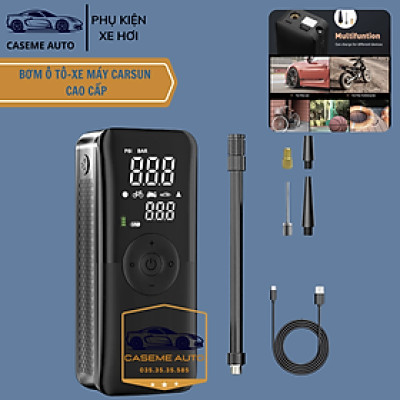 Bơm Lốp Ô Tô - Xe Máy Mini Không Dây CARSUN C3106, Pin Sạc 4000mAh, Áp Suất 150PSI, Có Đèn LED Chiếu Sáng, Đèn Cảnh Báo, Kiêm Sạc Dự Phòng Cao Cấp