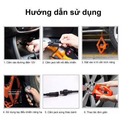 Bộ Sản Phẩm Kích Gầm Xe Hơi + Súng Bắn Ốc ROGTZ TY42S Electric Jack Dùng Bằng Nguồn Tẩu 12V