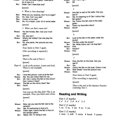 Cambridge Young Learners English Tests 6 Starters Answer Booklet