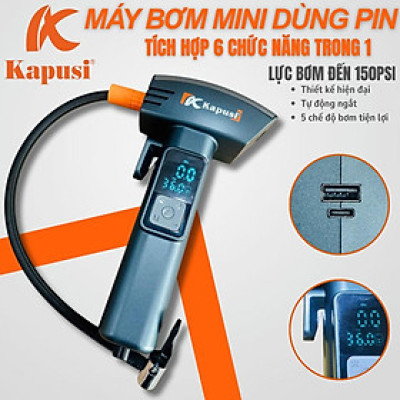 Máy Bơm Hơi Dùng Pin 6 in 1 Kapusi K6226 – Bơm Nhanh, Đa Năng, Tiện Lợi Cho Mọi Hành Trình