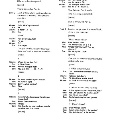 Cambridge Young Learners English Tests Starters 5 Answer Booklet