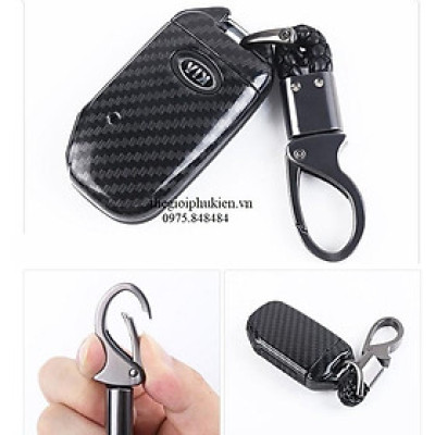 Ốp chìa khóa carbon bọc, bảo vệ chìa khóa xe Kia Sorento 2021 kèm móc đeo INOX