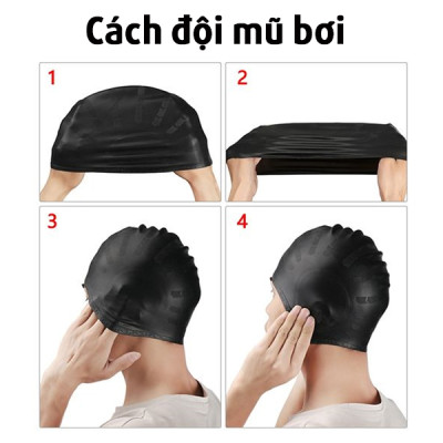 Mũ Bơi, Nón Bơi Chất Liệu Silicon Cao Cấp Cho Nam Nữ Ngăn Nước Màu Đen Legaxi