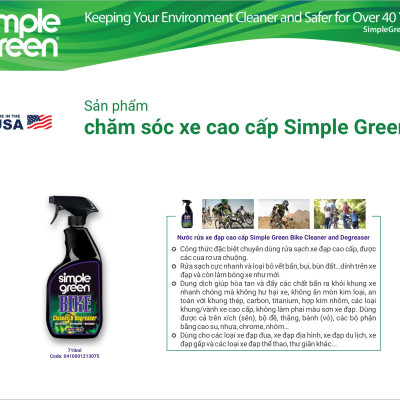 Nước rửa xe đạp cao cấp Simple Green Bike Cleaner and Degreaser, tẩy rửa xích, líp xe đạp, rửa sạch vết bẩn, bụi, bùn đất trên xe đạp và làm bóng xe như mới, chai xịt 710ml