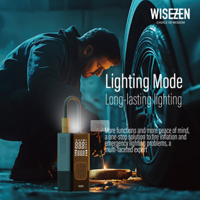 WISEZEN Bơm hơi di động – Sử dụng đa năng, bơm nhanh trong 3 phút, giám sát áp suất lốp an toàn.