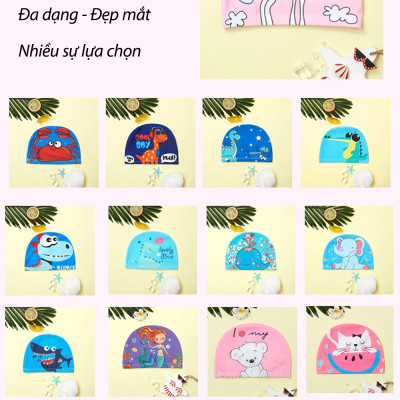 Nón bơi vải trẻ em co giãn đàn hồi nhiều mẫu hoạt hình Sportslink