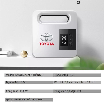 (TOYOTA) Bơm Lốp Điện Tử TOYOTA Tự Ngắt Cao Cấp, Dây Dài Đến 4 Bánh Xe, Lõi Đồng Mạnh Mẽ Bền Bỉ