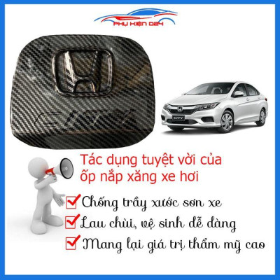 Ốp nắp bình xăng City 2015-2020 vân cacbon chống trầy trang trí ô tô