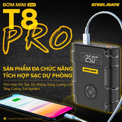 Bơm mini điện tử đa năng & kích bình T8 PRO STEELMATE