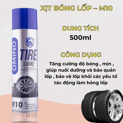 Xịt Dưỡng Bóng Vỏ Lốp Ô Tô OMINO M10 500ml, Phục Hồi Lốp Xe, Nhựa Đen