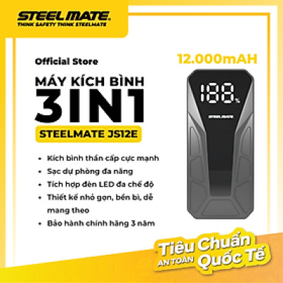 Kích Bình Ô Tô STEELMATE JS12E – Dòng Cực Đại 800A, Hỗ Trợ Xăng 5.0L, Dầu 3.0L, Sạc Nhanh QC3.0, Đèn LED 3 Chế Độ, Bảo Hành 3 Năm