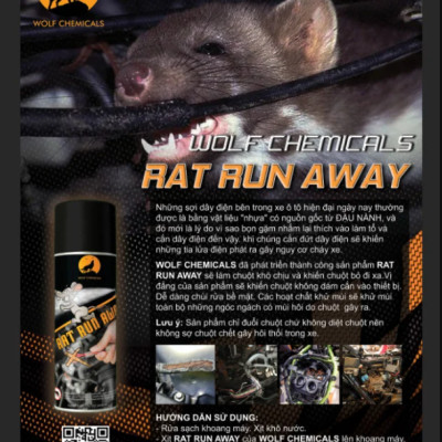 Chai xịt đuổi chuột đi xa, tránh cắn dây điện xe máy, ô tô, xịt khoang đông cơ Rat Run Away 455ml Thunder Wolf Chemicals USA