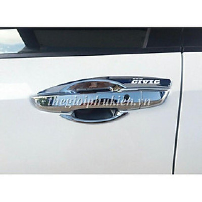 Bộ ốp tay nắm cửa xe Honda Civic 2016-2019 mạ Crom - Tặng miếng dán trong suốt chống xước hõm cửa