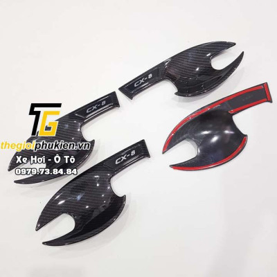 Bộ ốp tay nắm cửa, hõm cửa xe Mazda CX8, CX-8 vân Carbon