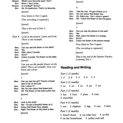 Cambridge Young Learners English Tests Starters 5 Answer Booklet