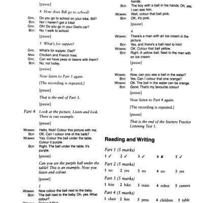 Cambridge Young Learners English Tests Second edition Starters 3 Answer Booklet