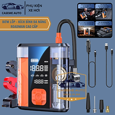 Bơm Lốp Ô Tô Kiêm Kích Bình Ắc Quy Roadman 8800mAh – Bơm Hơi Ô Tô Xe Máy, Cứu Hộ Khẩn Cấp, Sạc Pin USB, Màn Hình LED Hiển Thị Áp Suất - Hàng Chính Hãng