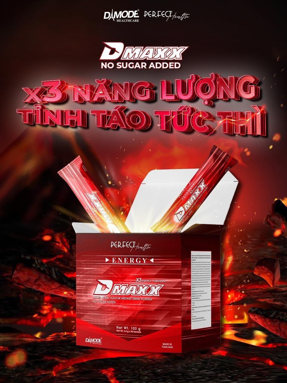 DMAXX thức uống bổ sung vitamin năng lượng không đường DAMODE 26 gói dùng thử màu đỏ
