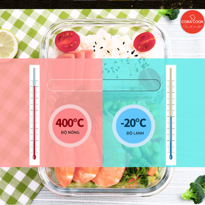 Bộ 2 hộp đựng cơm thực phẩm trữ thức ăn thủy tinh chịu nhiệt COBA