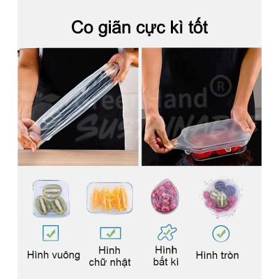 Bộ 6 nắp bảo quản thực phẩm silicone GreenHand cao cấp, an toàn