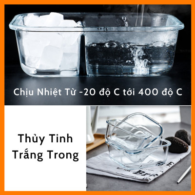 Hộp Thủy Tinh Bảo Quản Thực Phẩm Thức Ăn Trong Tủ Lạnh Chữ Nhật Mua 3 TẶNG 2- 370ml
