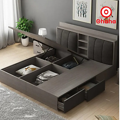 [Miễn phí vận chuyển & lắp đặt] Giường ngủ thông minh cao cấp bọc nệm đầu giường gỗ công nghiệp Ohaha - GN008