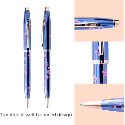 Bút Ký Doanh Nhân Bút Bi Khô Century II Hoa Anh Đào Sơn Mài Xanh Lam Mạ Vàng Hồng