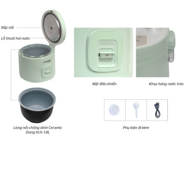 Nồi Cơm Điện 1.8L Sunhouse MaMa SHD8665 - Màu Ngẫu Nhiên - Hàng Chính Hãng