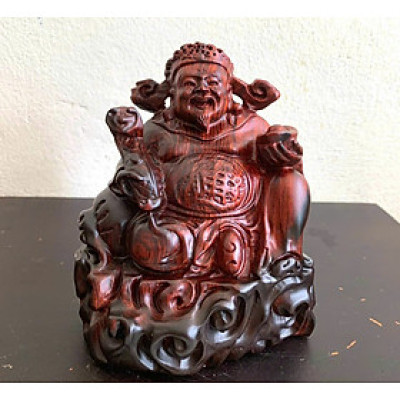 Tượng thần tài bằng gỗ trắc đỏ đen kt 15×13×8cm 