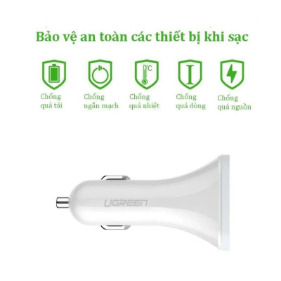 Ugreen UG40285CD124TK 29W màu Trắng Bộ sạc ô tô 3 cổng USB - HÀNG CHÍNH HÃNG
