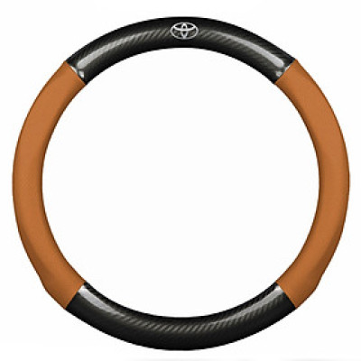 Bọc vô lăng TTAUTO cho xe ô tô chất liệu da vân carbon cao cấp có logo TOYOTA (Đen Nâu)