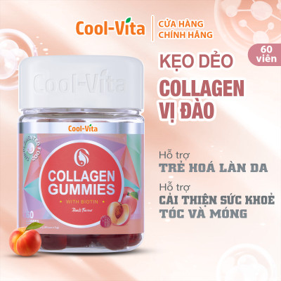 Combo 3 Hộp Kẹo Dẻo Collagen Hỗ Trợ Trẻ Hóa Sáng Da - Cải Thiện Sức Khỏe Tóc Móng Vị Đào Kết Hợp Biotin, Vitamin C & Vitamin E Coolvita (60 viên x 3g)/hộp