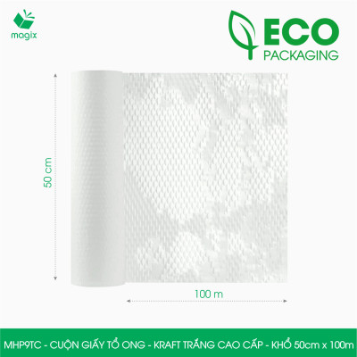 MHP9TC - 50cm x 100m - Cuộn giấy tổ ong chống sốc - Kraft trắng Cao Cấp - Giấy gói hàng, gói quà
