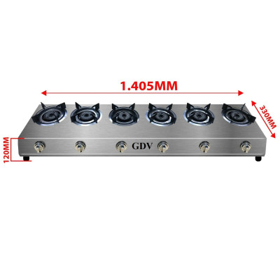 Bếp Gas Khè Bán Công Nghiệp Inox GDV 6 Lò Đốt Chuyên Mỳ Cay, Bánh Xèo - Hàng Chính Hãng