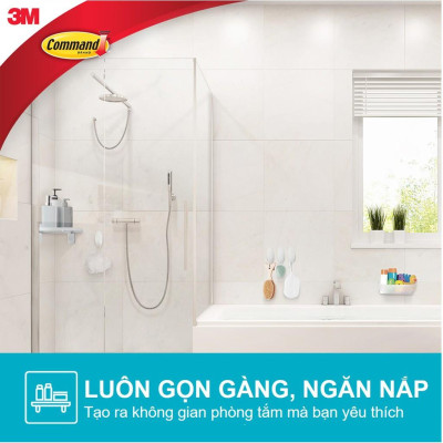 Móc dán tường chống thấm nước Command 3M vỉ 2 cái cỡ vừa chịu lực 1.3kg - Độ bền cao, bám cực chắc, tháo cực dễ BATH18
