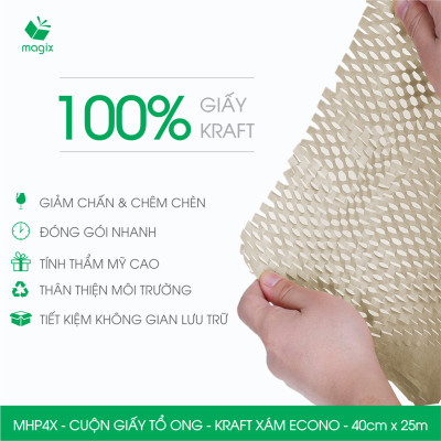 MXK4X - 40cm x 25m - Cuộn giấy tổ ong chống sốc - Kraft xám Siêu Tiết Kiệm ECONO