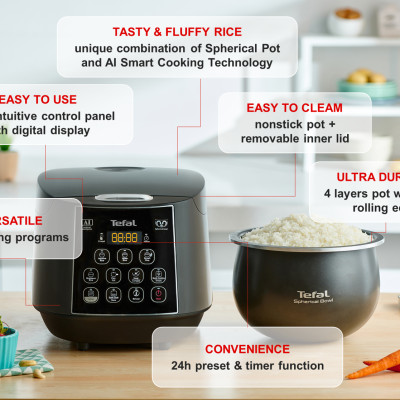 Nồi cơm điện tử Tefal - 1.8L - Thương hiệu Pháp - RK736B68- Hàng chính hãng
