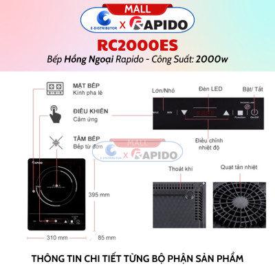 Bếp Hồng Ngoại Đơn Rapido RC2000ES (2000w)/ RC2200ES (2200w) - Bếp Từ Đơn RI2000ES ( Công Suất 2000w) - Hàng Chính Hãng - Bảo Hành 12 Tháng - Tiện lợi trong gia đình
