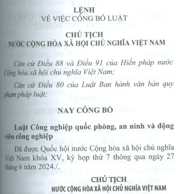 Luật Công Nghiệp Quốc Phòng, An Ninh Và Động Viên Công Nghiệp Năm 2024